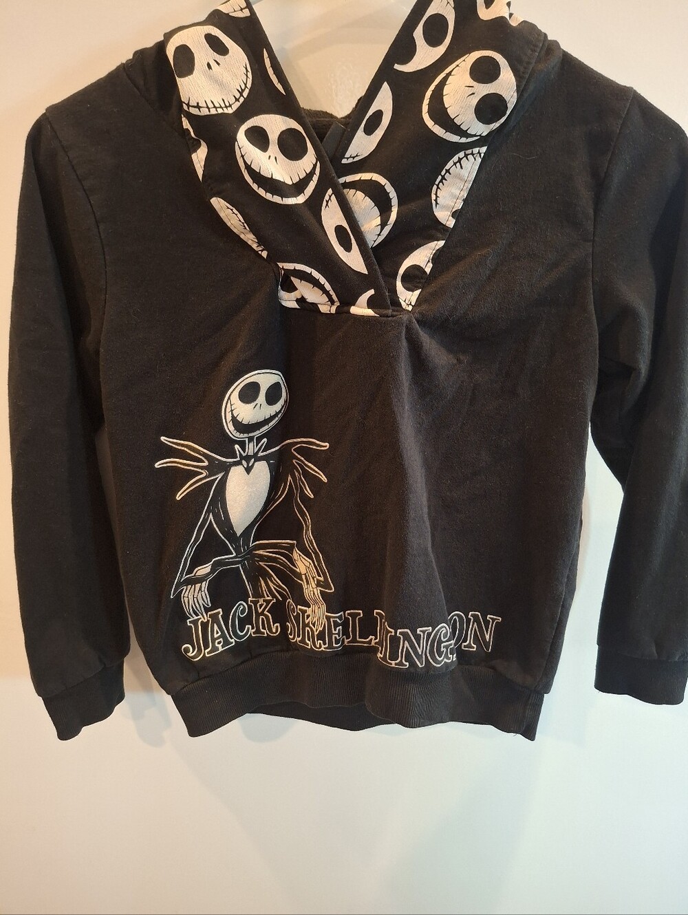Disney Black Jack Skellington Hooded Sweatshirt with White Skull Lining